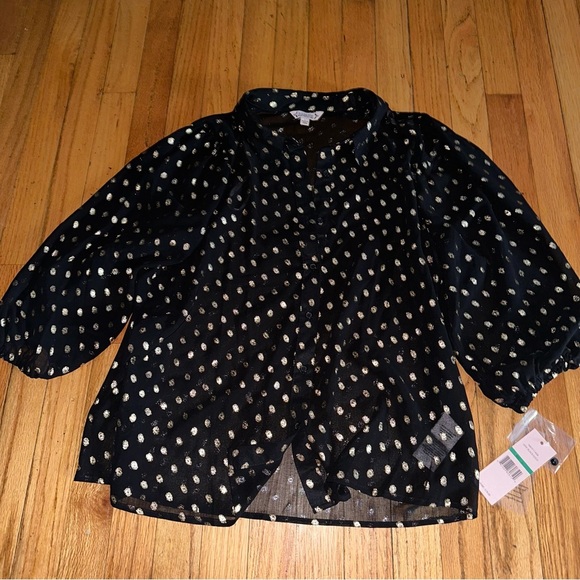 The Nanette Lepore Black W/Gold Dots Sheer Blouse - Picture 1 of 7